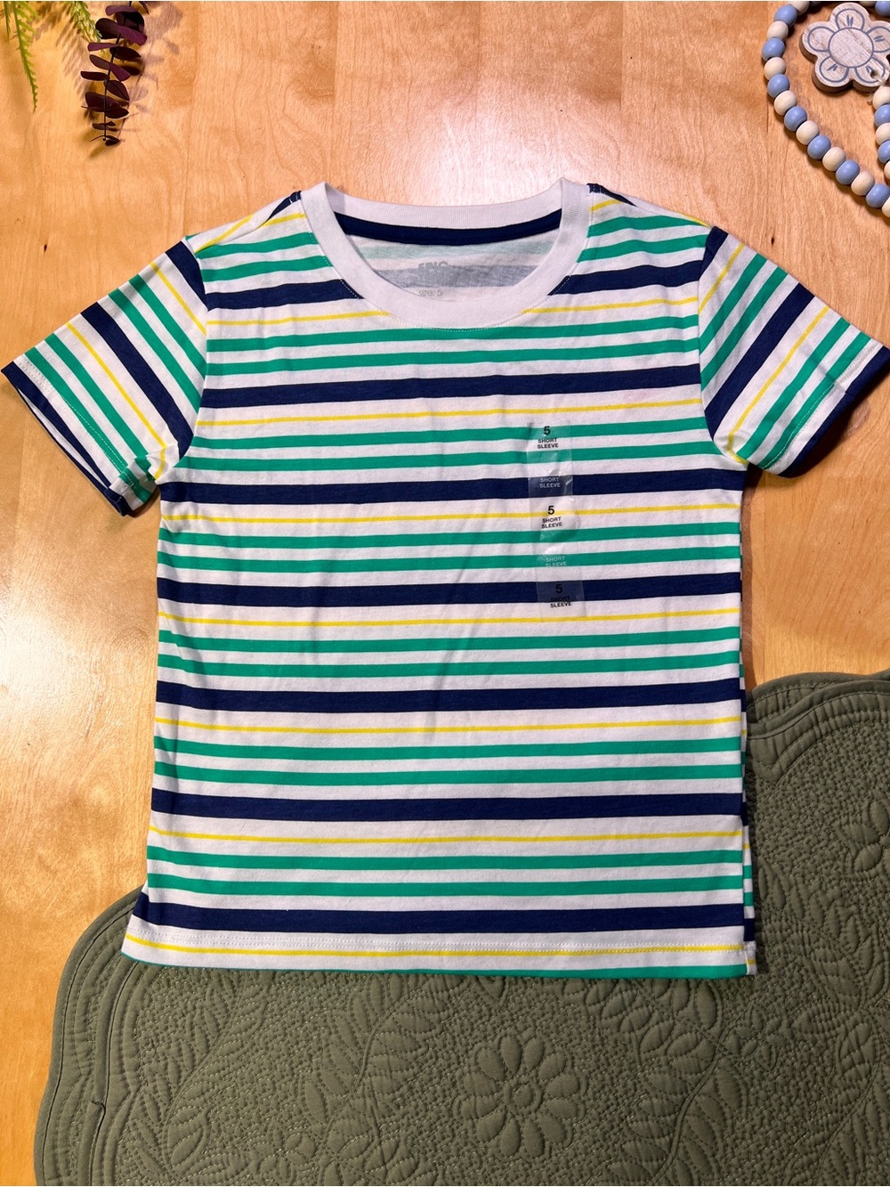 Epic Threads White, Navy, Green & Yellow Striped Tee